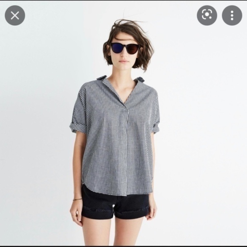 Madewell Button-Back Courier Shirt in Black & White Gingham Print Size xs
